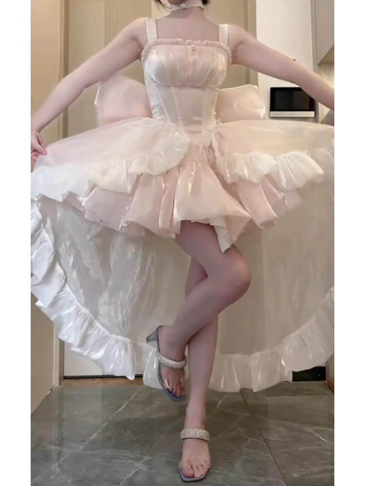 Retro Ball Gown Straps Short Pink Cocktail Dresses Birthday Outfits - View 4 | FashionDia