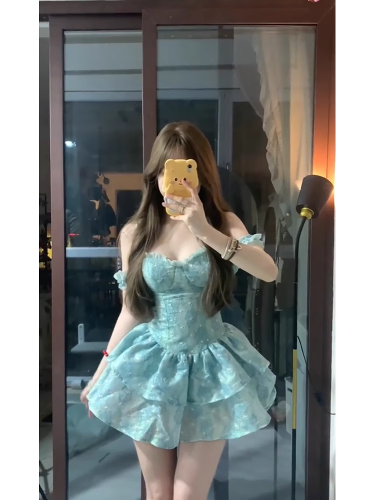 Cute Ball Gown Spaghetti Straps Short Green Cocktail Dresses Birthday Outfits - FashionDia