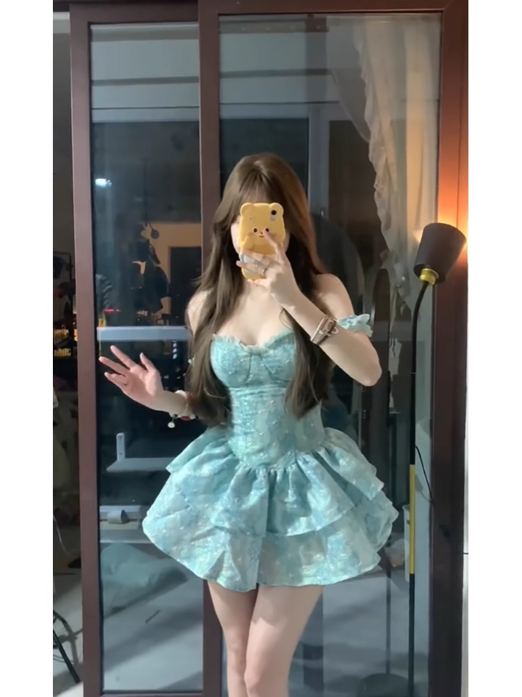 Cute Ball Gown Spaghetti Straps Short Green Cocktail Dresses Birthday Outfits - View 2 | FashionDia