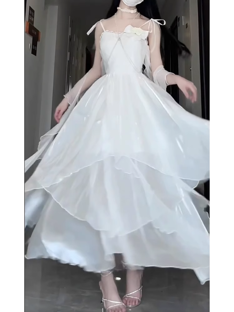 Sexy A line Spaghetti Straps White Chiffon Party Prom Dresses Birthday Outfits