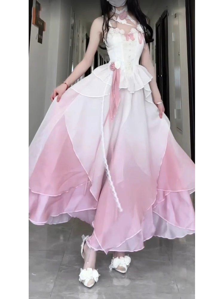 Sexy A-Line Straps Ombre Pink Chiffon Party Prom Dresses Birthday Outfits - View 2 | FashionDia