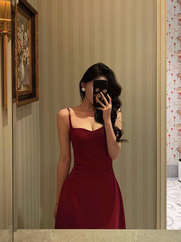 Sexy Sheath Spaghetti Straps Red Knee Length Prom Dresses Birthday Outfits - View 4 | FashionDia