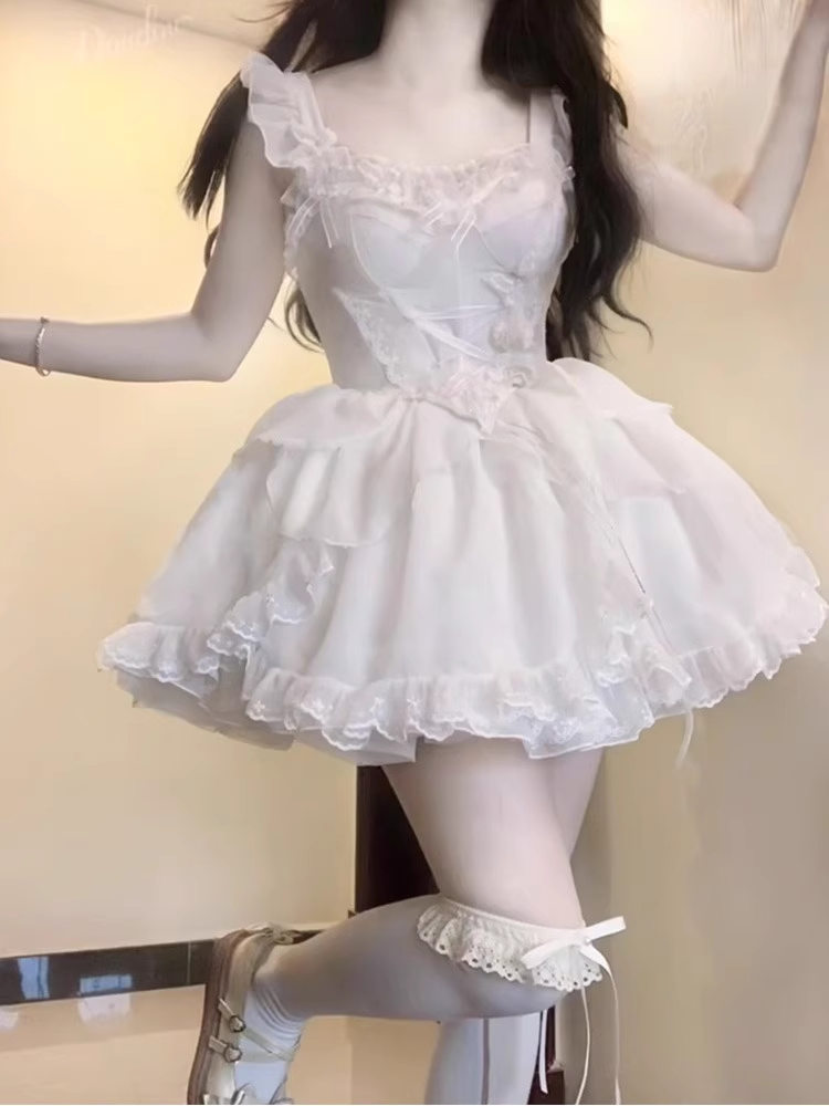 Cute Ball Gown Straps White Short Cocktail Dresses Birthday Outfits - View 2 | FashionDia