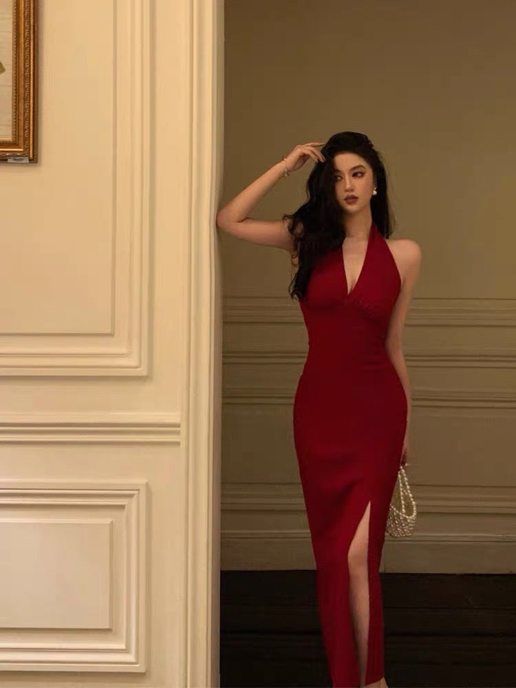 Sexy Sheath V Neckline Red Knee Length Prom Dresses Birthday Outfits