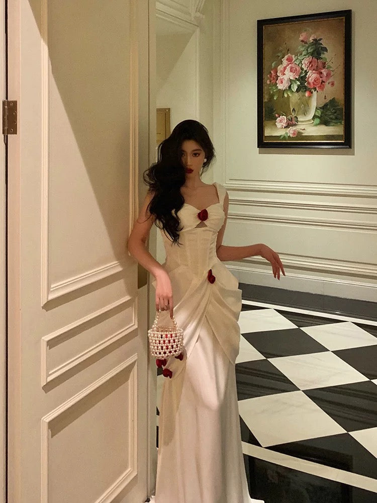 Sexy Mermaid Straps White Long Satin Prom Dresses Birthday Outfits - View 4 | FashionDia