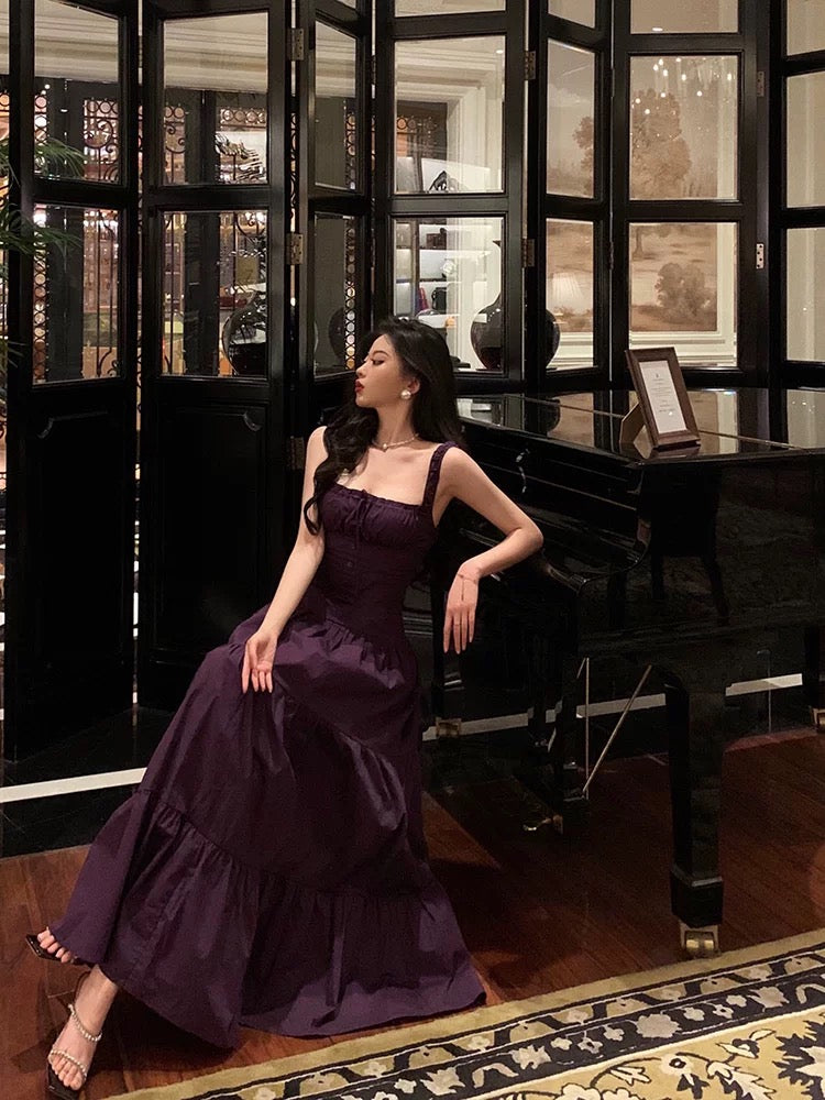 Gorgeous A-Line Straps Grape Sleeveless Date Night Dress Prom Dresses Birthday Outfits - View 2 | FashionDia