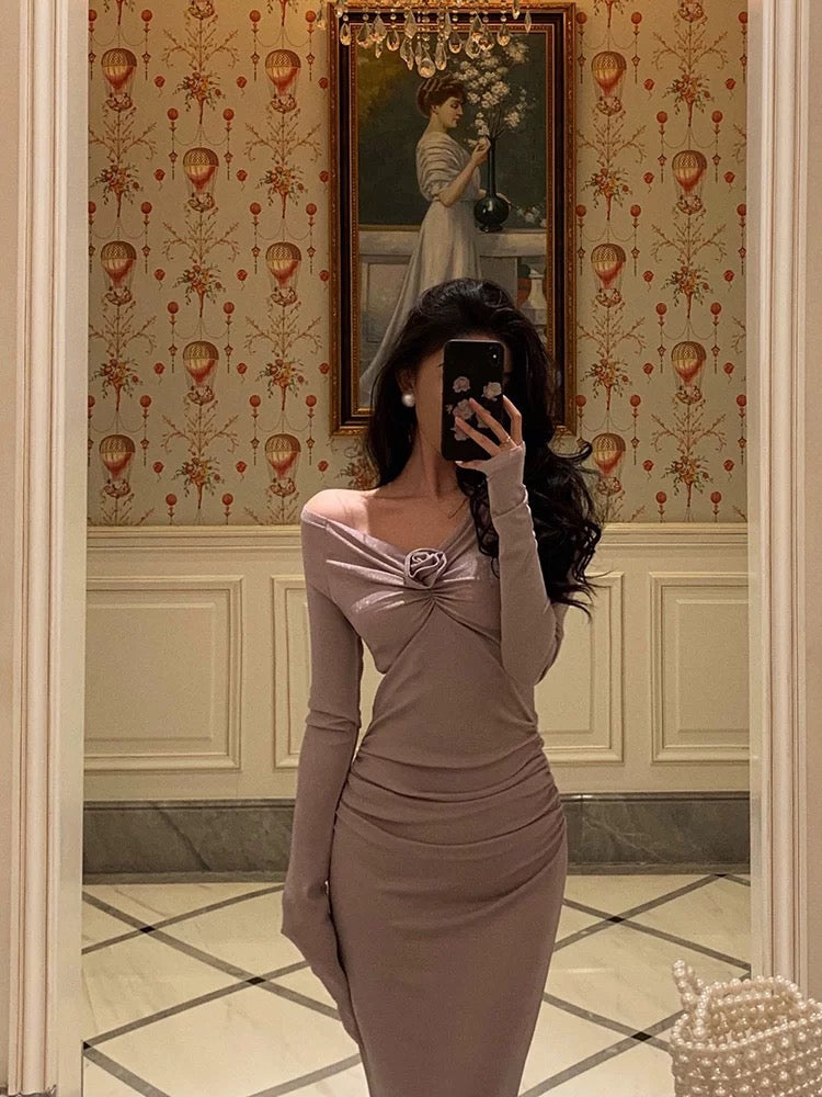 Sexy Sheath Long Sleeves Lilac Tea Length Prom Dresses Birthday Outfits