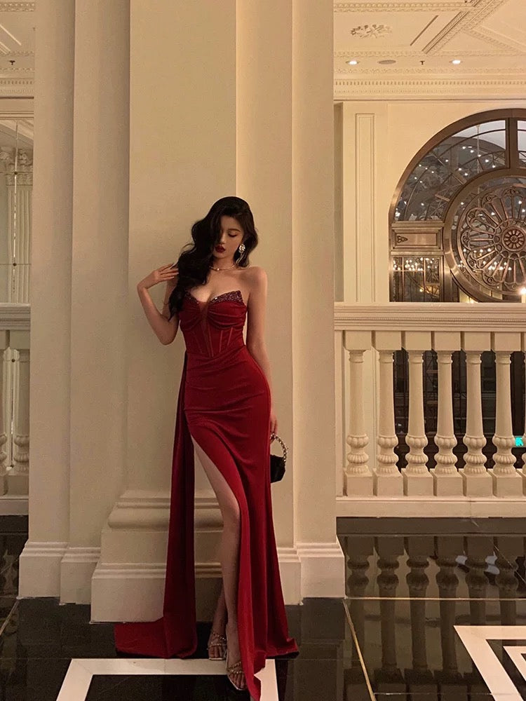 Gorgeous Sheath Sweetheart Red Sleeveless Date Night Dress Prom Dresses Birthday Outfits - View 2 | FashionDia