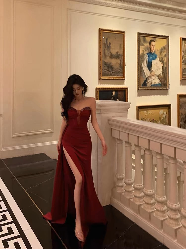 Gorgeous Sheath Sweetheart Red Sleeveless Date Night Dress Prom Dresses Birthday Outfits - FashionDia