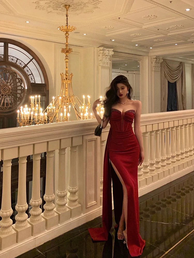 Gorgeous Sheath Sweetheart Red Sleeveless Date Night Dress Prom Dresses Birthday Outfits - View 5 | FashionDia
