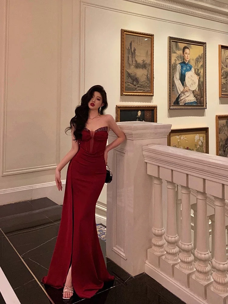 Gorgeous Sheath Sweetheart Red Sleeveless Date Night Dress Prom Dresses Birthday Outfits - View 3 | FashionDia