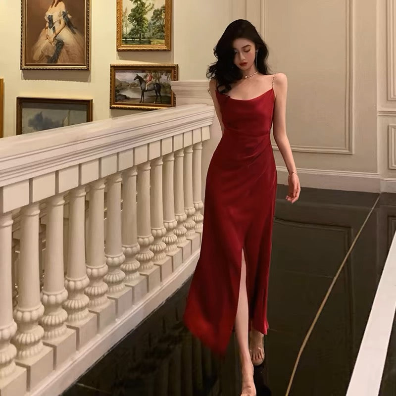 Sexy Sheath Spaghetti Straps Sleeveless Red Ankle Length Prom Dresses Birthday Outfits