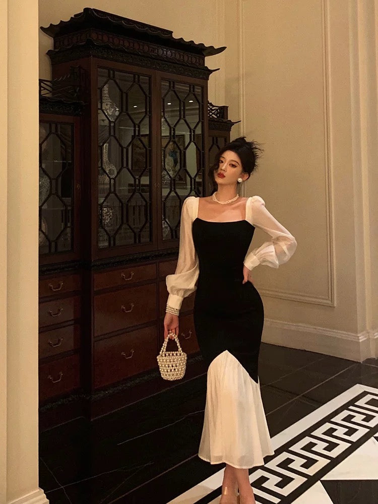Sexy Sheath Square Neckline Long Sleeves Black Prom Dresses Birthday Outfits With Ruffle - View 2 | FashionDia