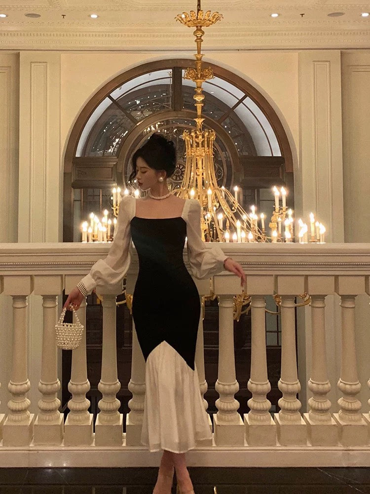 Sexy Sheath Square Neckline Long Sleeves Black Prom Dresses Birthday Outfits With Ruffle - View 3 | FashionDia