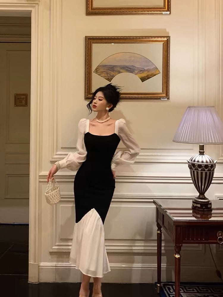 Sexy Sheath Square Neckline Long Sleeves Black Prom Dresses Birthday Outfits With Ruffle - View 5 | FashionDia