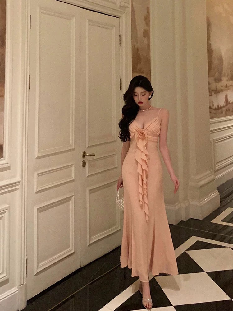 Gorgeous Sheath Spaghetti Straps Pink Chiffon Date Night Dress Prom Dresses Birthday Outfits