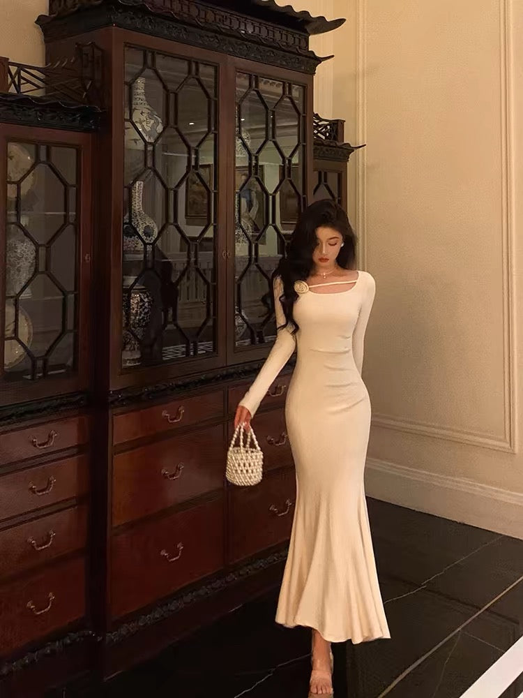 Gorgeous Mermaid Jewel Neckline Long Sleeves Date Night Dress White Prom Dresses Birthday Outfits - View 2 | FashionDia