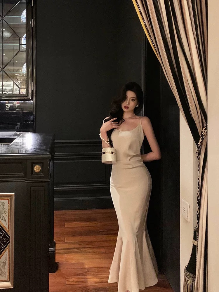 Sexy Sheath Spaghetti Straps Sleeveless Silk Satin Prom Dresses Birthday Outfits - View 3 | FashionDia