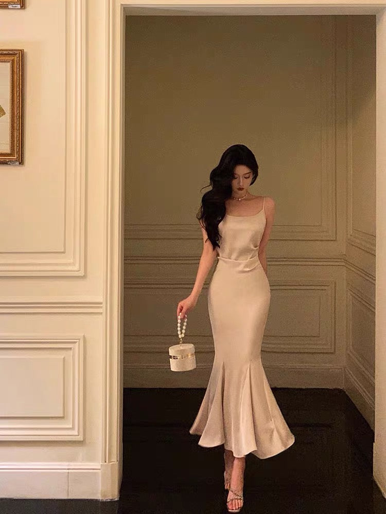 Sexy Sheath Spaghetti Straps Sleeveless Silk Satin Prom Dresses Birthday Outfits - View 5 | FashionDia