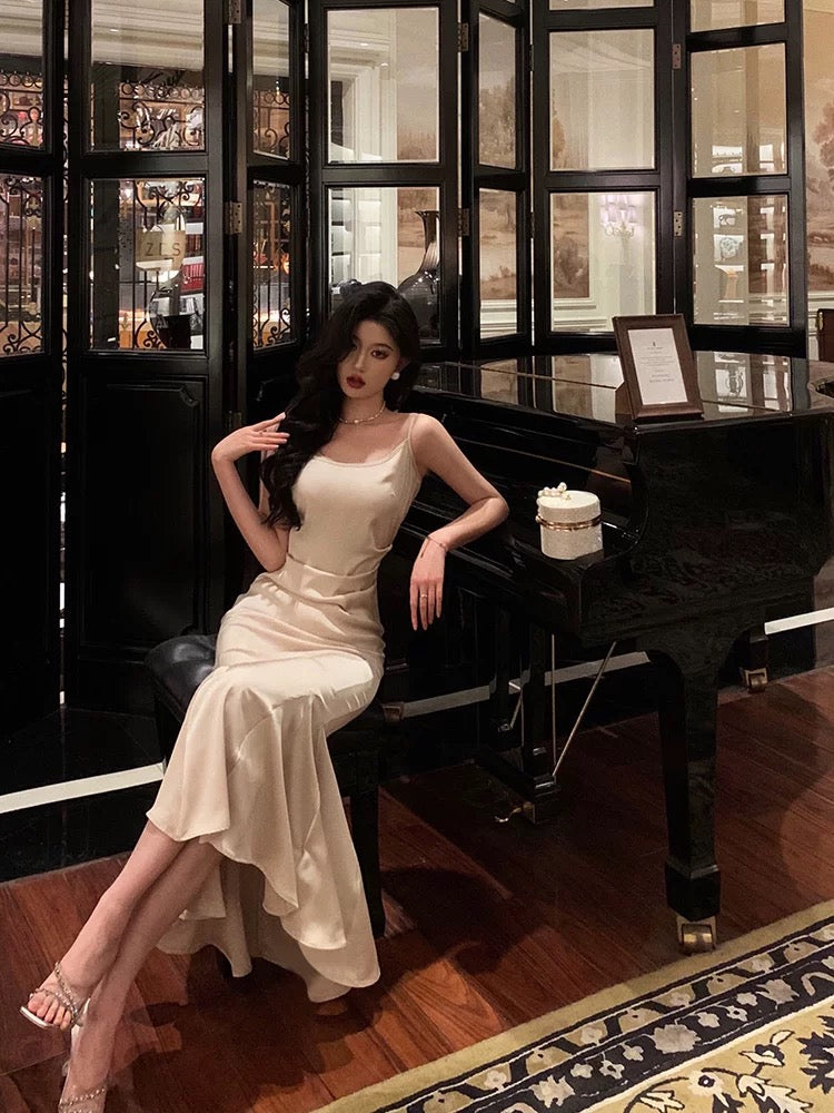 Sexy Sheath Spaghetti Straps Sleeveless Silk Satin Prom Dresses Birthday Outfits - View 2 | FashionDia