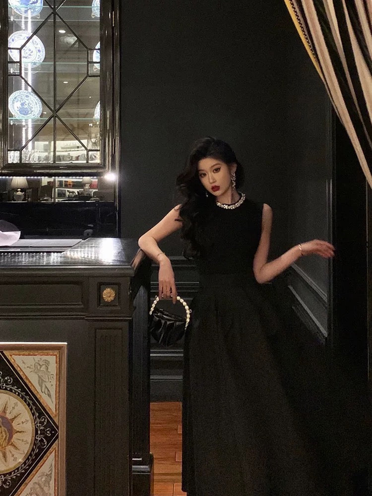 Vintage Ball Gown Jewel Sleeveless Black Satin Prom Dresses Birthday Outfits - View 3 | FashionDia