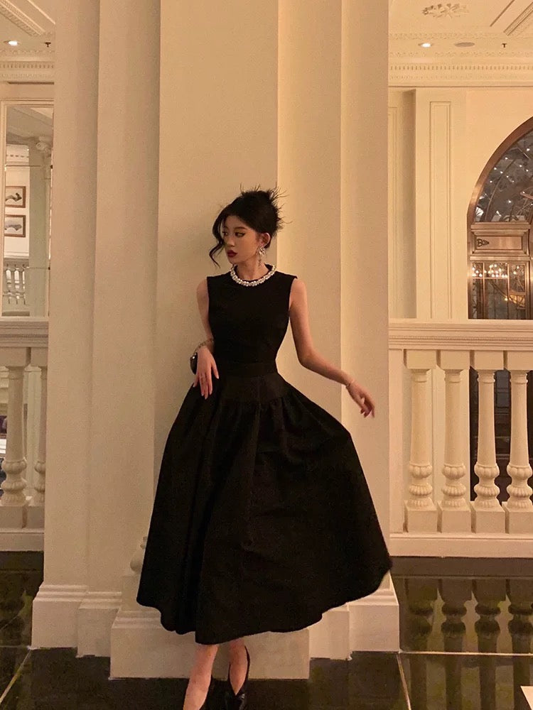Vintage Ball Gown Jewel Sleeveless Black Satin Prom Dresses Birthday Outfits - View 5 | FashionDia