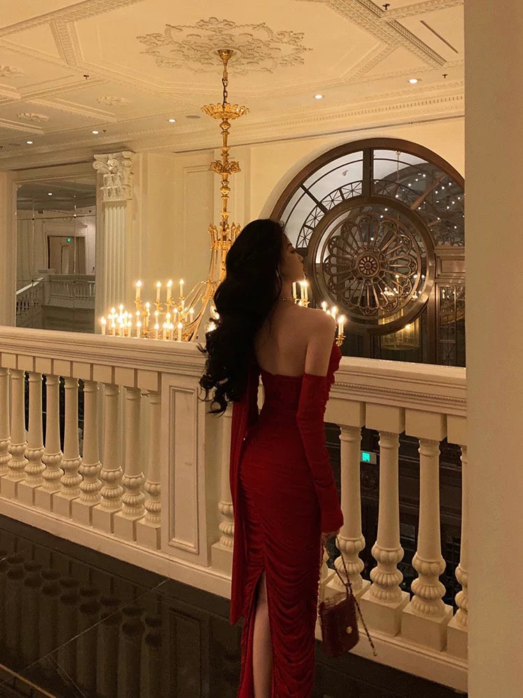 Gorgeous Sheath One-Shoulder Sleeveless Date Night Dress Red Ruffle Prom Dresses Birthday Outfits - View 2 | FashionDia