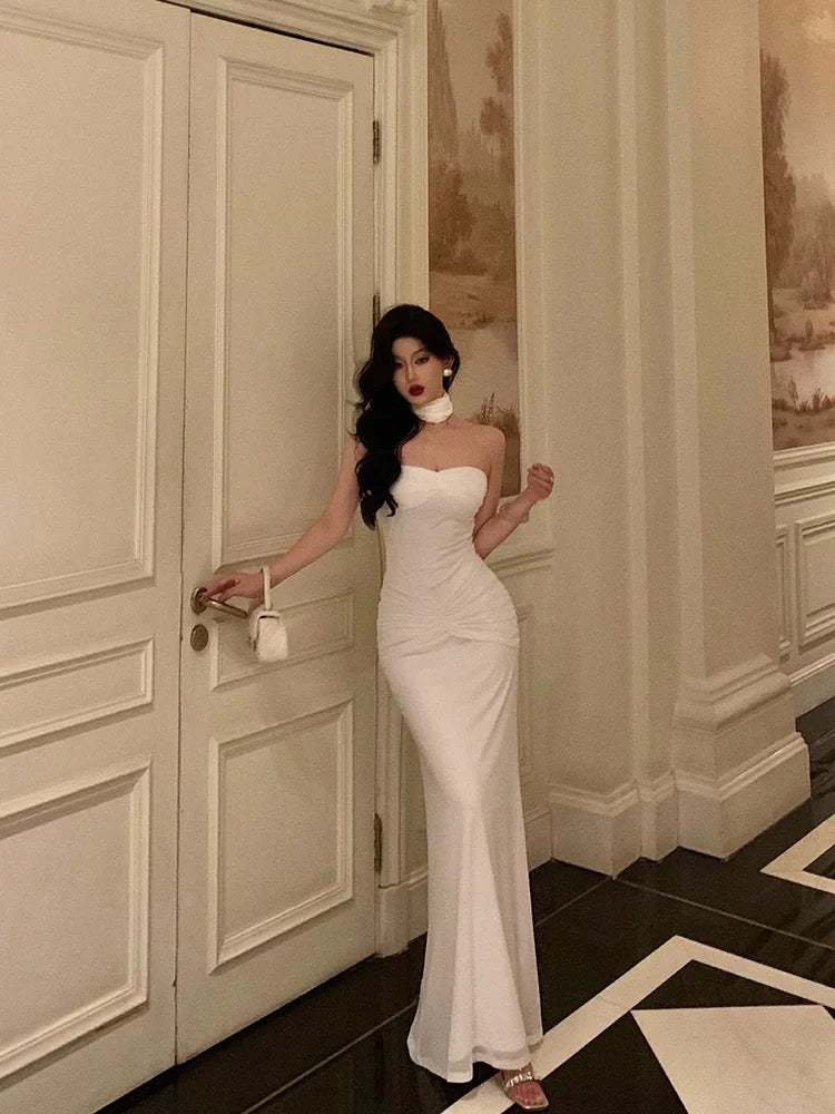 Sexy Mermaid Sweetheart White Long Prom Dresses Simple Fold Birthday Outfits - View 5 | FashionDia