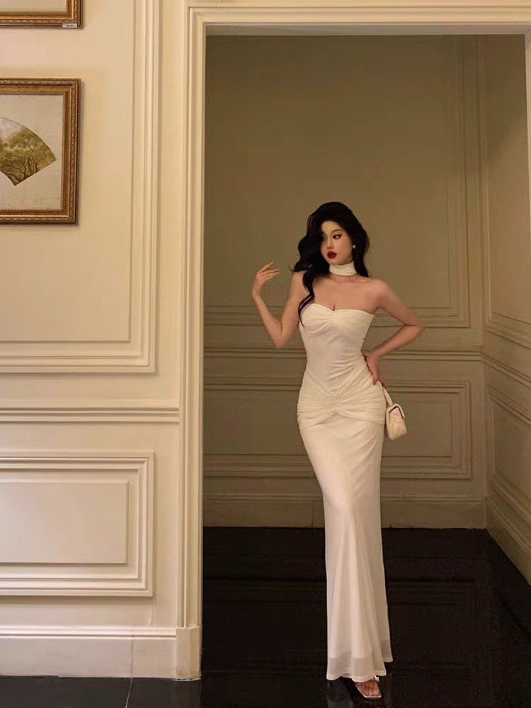 Sexy Mermaid Sweetheart White Long Prom Dresses Simple Fold Birthday Outfits - View 4 | FashionDia