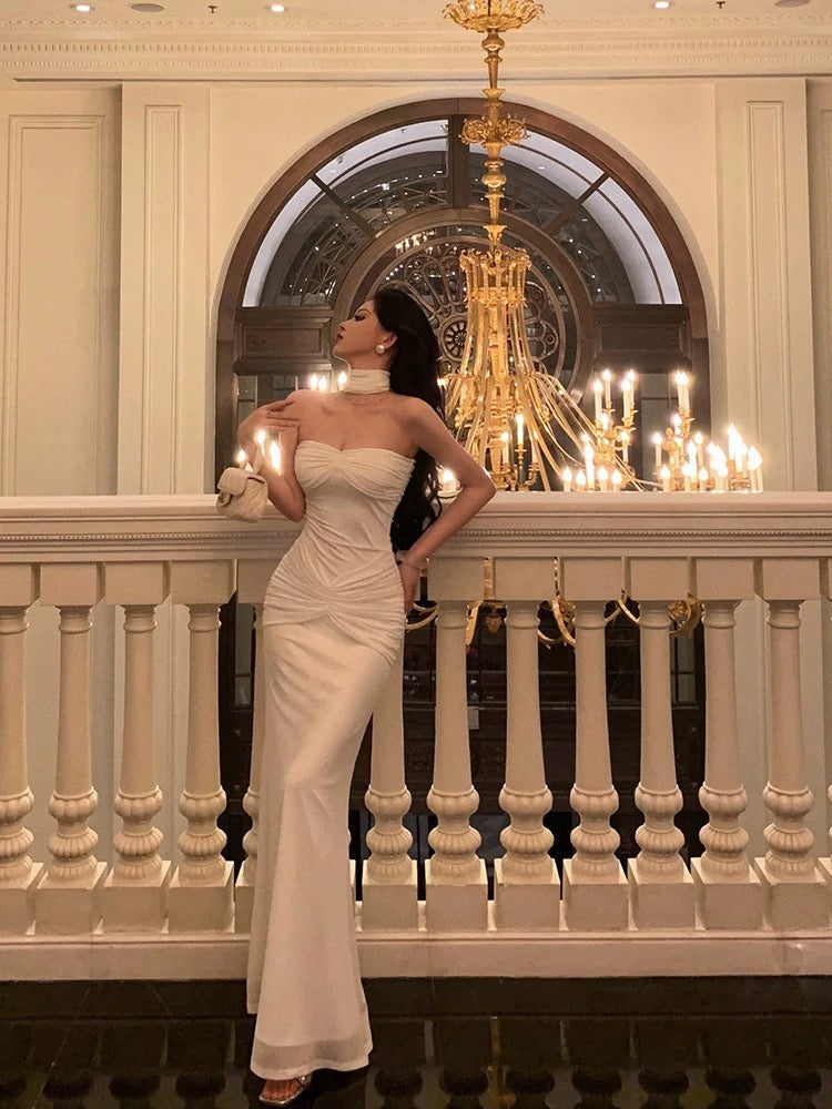 Sexy Mermaid Sweetheart White Long Prom Dresses Simple Fold Birthday Outfits