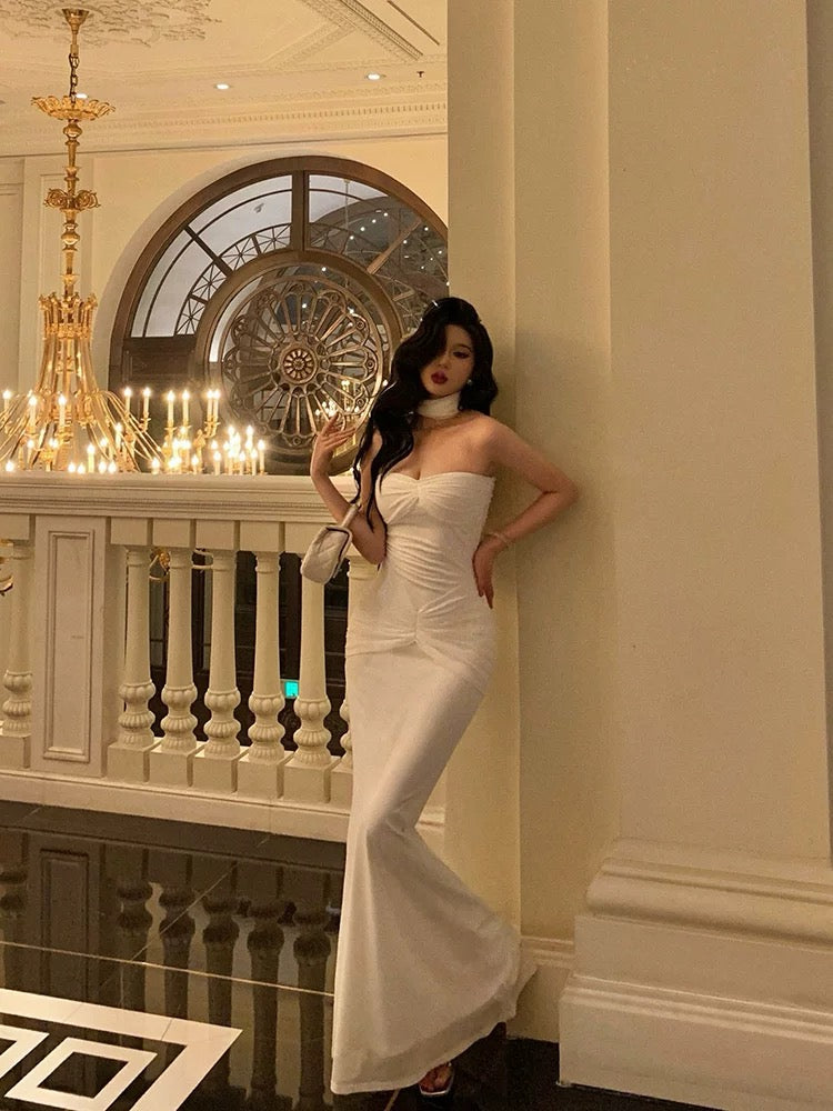 Sexy Mermaid Sweetheart White Long Prom Dresses Simple Fold Birthday Outfits - View 2 | FashionDia