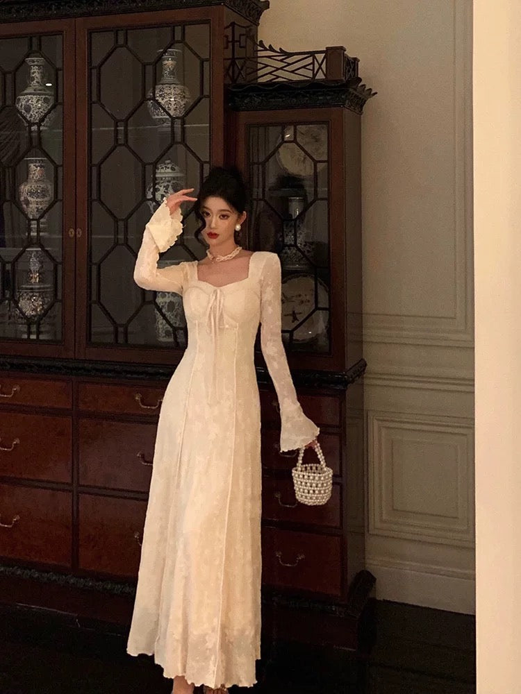 Gorgeous A line Long Sleeves White Lace Date Night Dress Prom Dresses Birthday Outfits