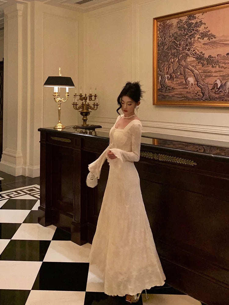 Gorgeous A-Line Long Sleeves White Lace Date Night Dress Prom Dresses Birthday Outfits - View 3 | FashionDia