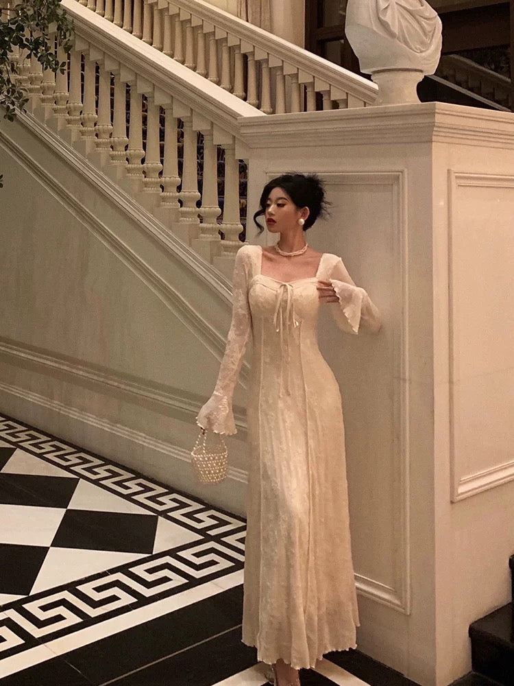 Gorgeous A-Line Long Sleeves White Lace Date Night Dress Prom Dresses Birthday Outfits - View 4 | FashionDia
