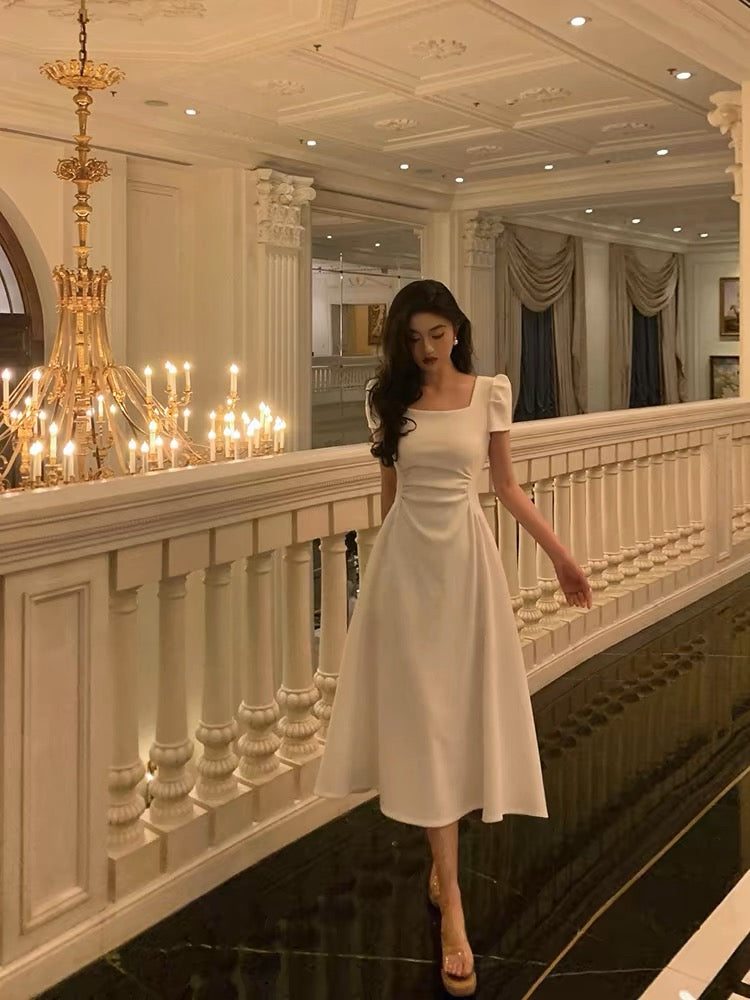 Gorgeous A line Short Sleeves White Date Night Dress Prom Dresses Birthday Outfits