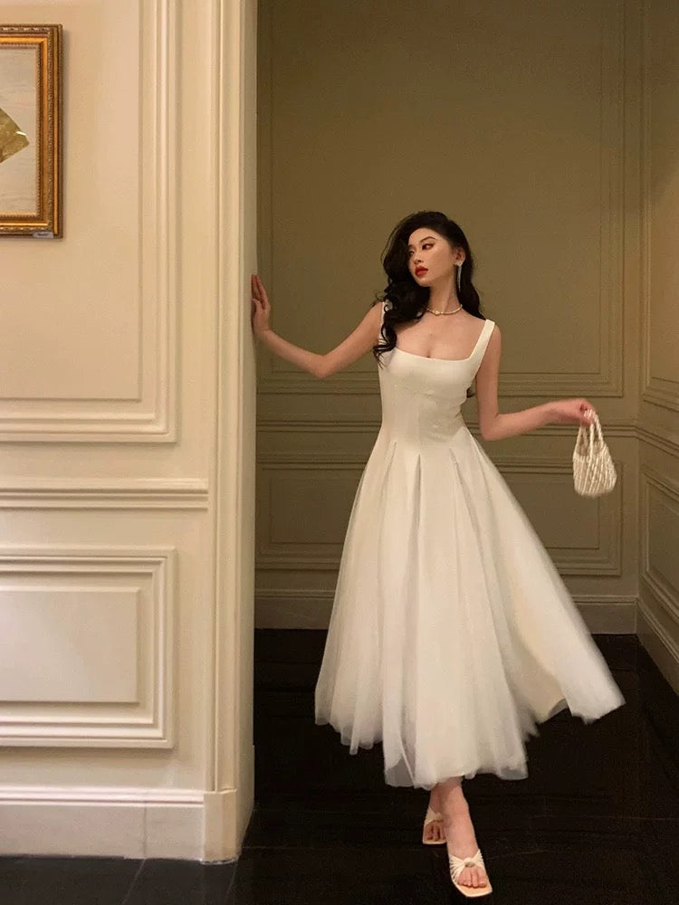 Pretty A Line Straps Sleeveless White Tulle Date Night Dress Prom Dresses Birthday Outfits