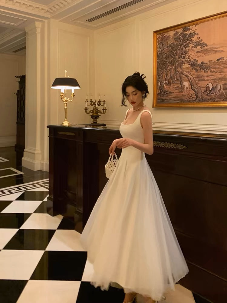 Pretty A-Line Straps Sleeveless White Tulle Date Night Dress Prom Dresses Birthday Outfits - View 3 | FashionDia