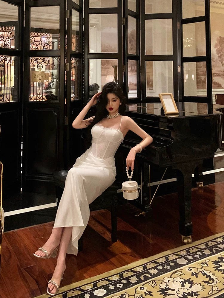 Classy Mermaid Spaghetti Straps Sleeveless White Prom Dresses Birthday Outfits