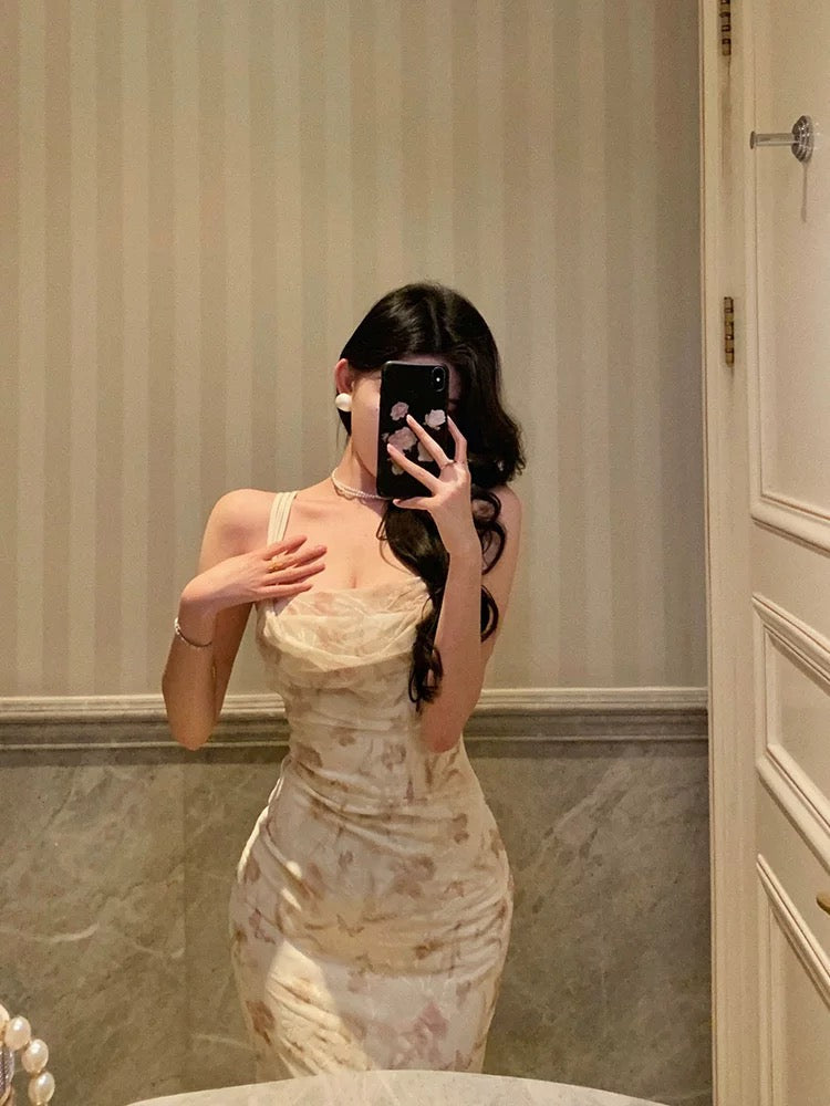Gorgeous Sheath Spaghetti Straps Date Night Dress Floral Prom Dresses Birthday Outfit - View 4 | FashionDia
