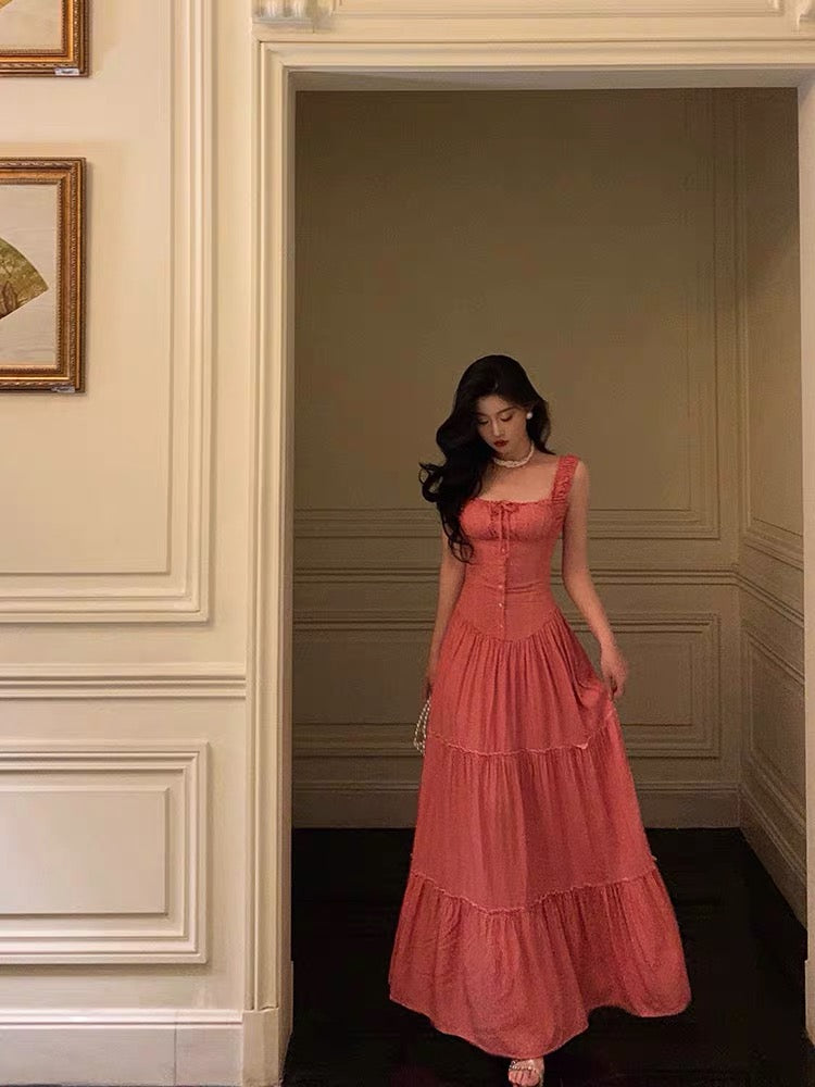 Sexy A Line Square Neckline Pink Long Prom Dresses Birthday Outfits