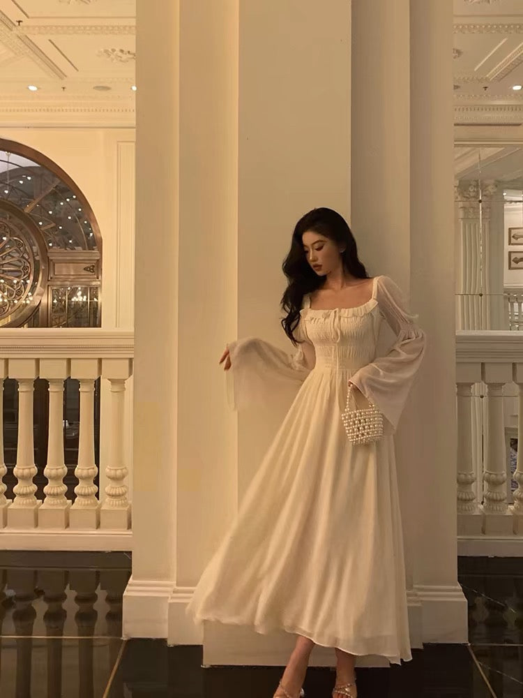 Gorgeous A Line Square Neckline Long Sleeves Ivory Date Night Dress Prom Dresses Birthday Outfit
