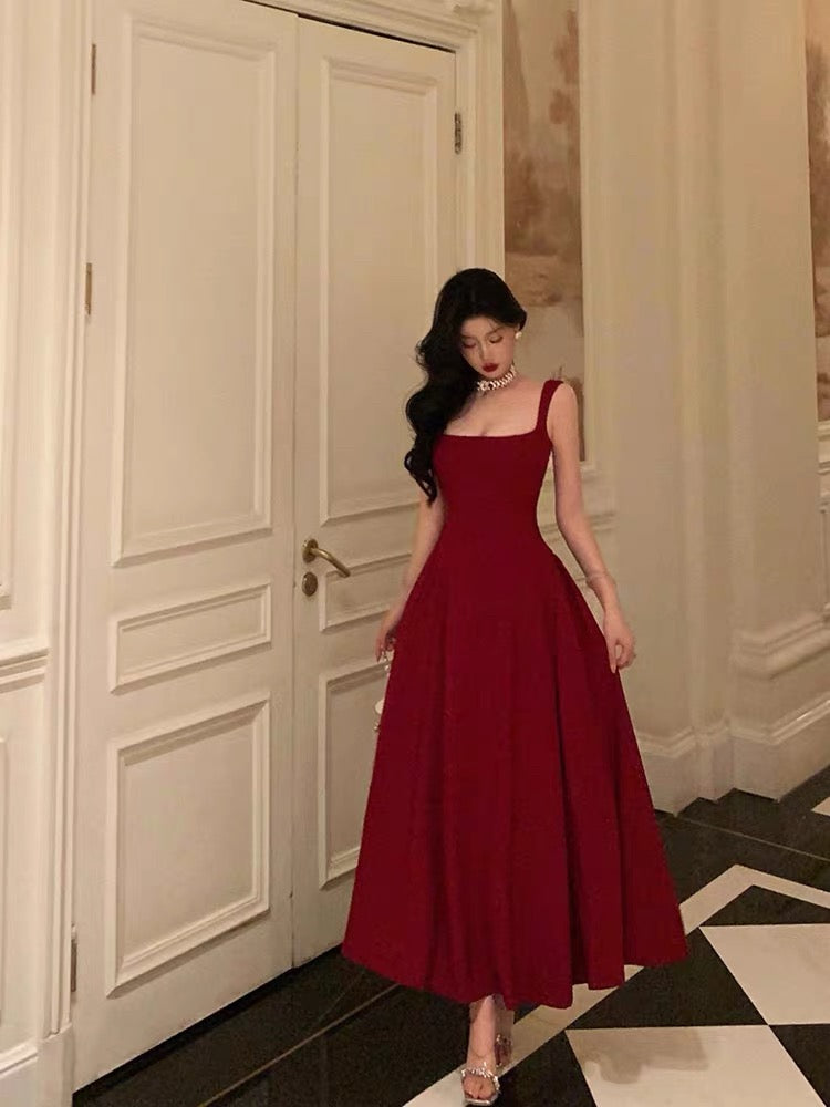Sexy A Line Straps Red Ankle Length Prom Dresses Birthday Outfits
