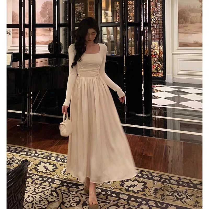 Simple A Line Square Neckline Long Sleeves Ankle Length Prom Dresses Birthday Outfits