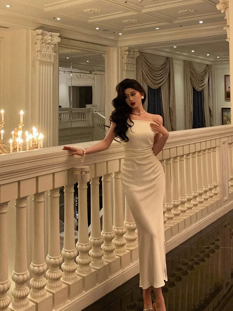 Simple Sheath Off The Shoulder White Satin Date Night Dress Prom Dresses Birthday Outfit