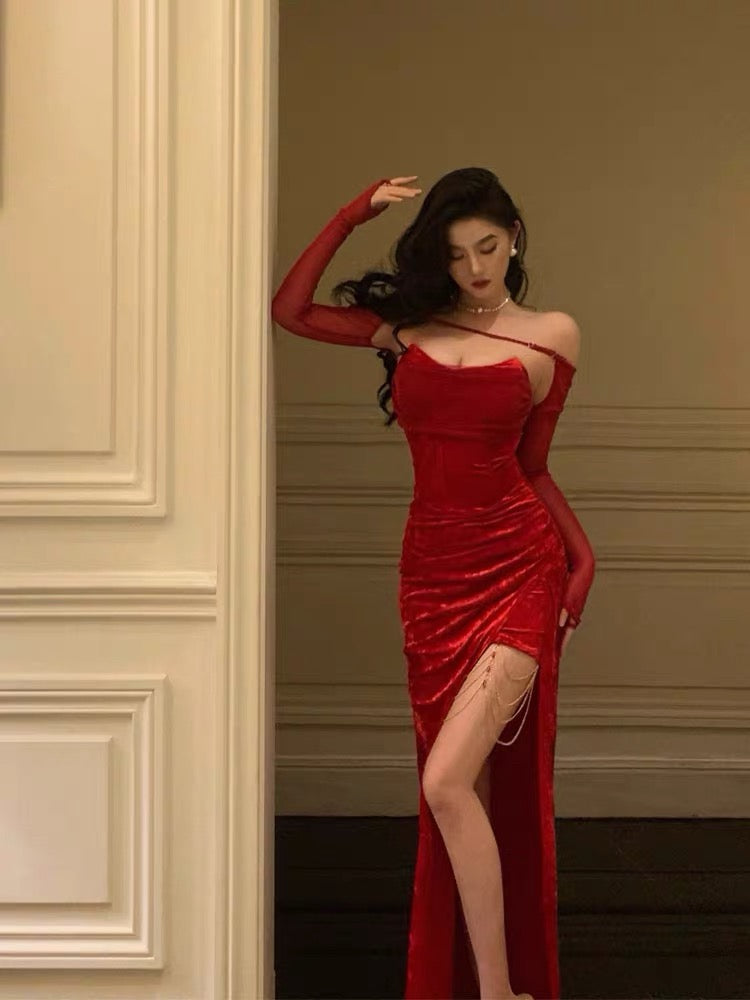 Sexy Sheath Strapless Red Velvet Date Night Dress Prom Dresses Birthday Outfit