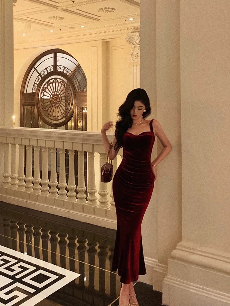 Sexy Sheath Square Neckline Burgundy Velvet Date Night Dress Prom Dresses Birthday Outfits - View 4 | FashionDia