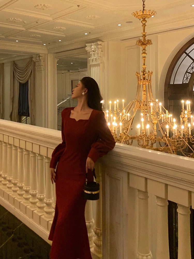 Sexy Sheath Square Neckline Red Date Night Dress Prom Dresses Birthday Outfit - View 4 | FashionDia