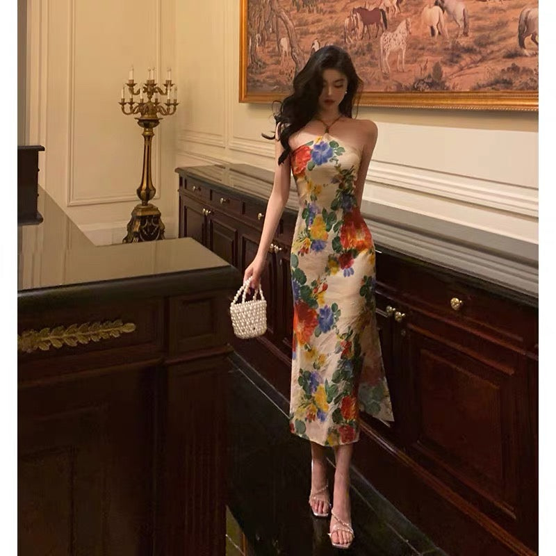 Stunning Sheath Halter Sleeveless Floral Date Night Dress Prom Dresses Birthday Outfit - View 4 | FashionDia