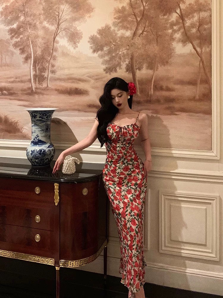 French Sheath Spaghetti Straps Floral Prom Dresses Birthday Outfits Evening Gown - View 4 | FashionDia
