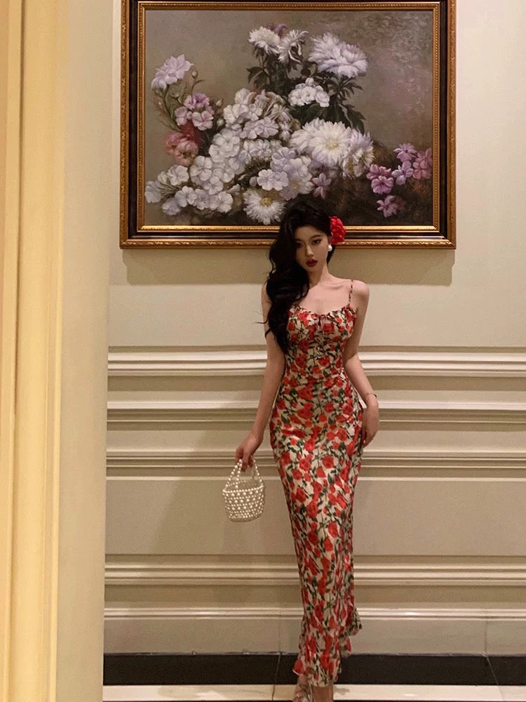 French Sheath Spaghetti Straps Floral Prom Dresses Birthday Outfits Evening Gown - View 5 | FashionDia